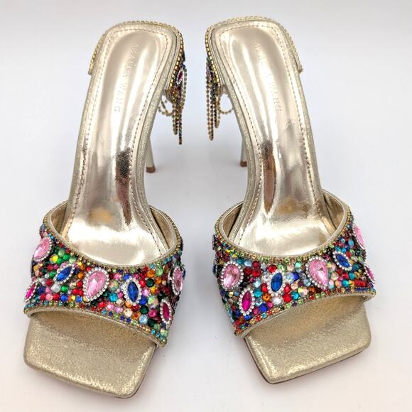 Azalea Wang Aladdin Women's Drapey Chains Stiletto Sandal Gold Size US6.5 EU37 - Picture 3 of 13